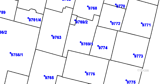Parcela st. 9769/1 v KÚ Plzeň, Katastrální mapa