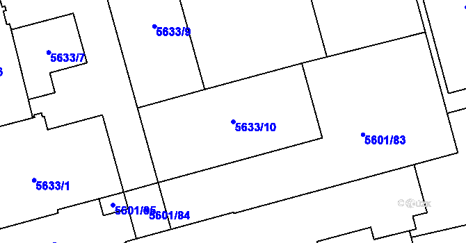 Parcela st. 5633/10 v KÚ Plzeň, Katastrální mapa