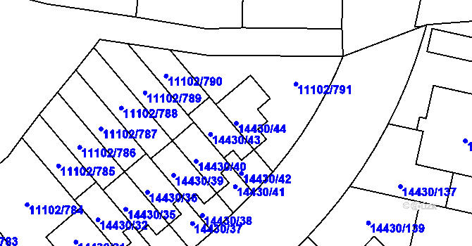 Parcela st. 14430/44 v KÚ Plzeň, Katastrální mapa