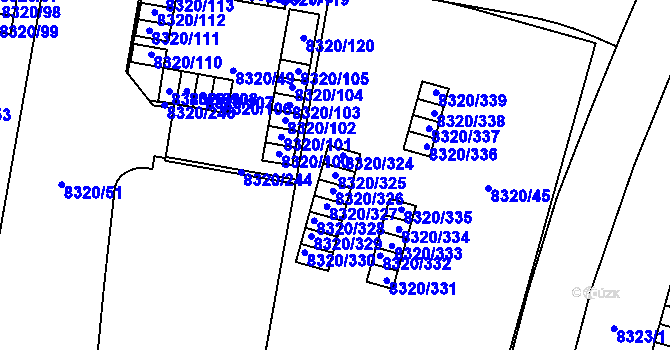 Parcela st. 8320/325 v KÚ Plzeň, Katastrální mapa