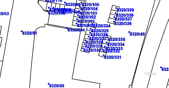 Parcela st. 8320/329 v KÚ Plzeň, Katastrální mapa
