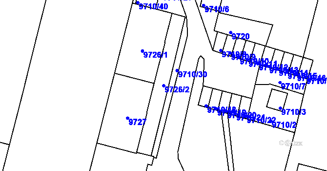 Parcela st. 9726/2 v KÚ Plzeň, Katastrální mapa