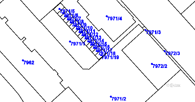 Parcela st. 7971/18 v KÚ Plzeň, Katastrální mapa