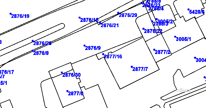 Parcela st. 2877/16 v KÚ Plzeň, Katastrální mapa