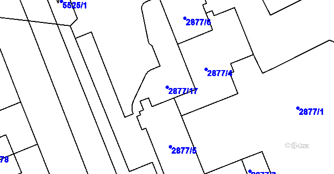 Parcela st. 2877/17 v KÚ Plzeň, Katastrální mapa