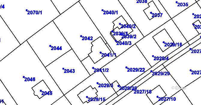 Parcela st. 2041/1 v KÚ Bolevec, Katastrální mapa