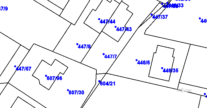 Parcela st. 447/7 v KÚ Bolevec, Katastrální mapa