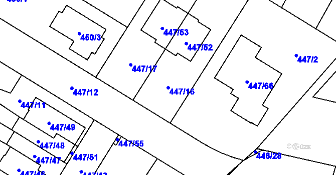Parcela st. 447/16 v KÚ Bolevec, Katastrální mapa