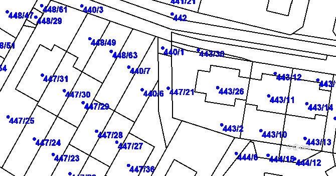 Parcela st. 447/21 v KÚ Bolevec, Katastrální mapa