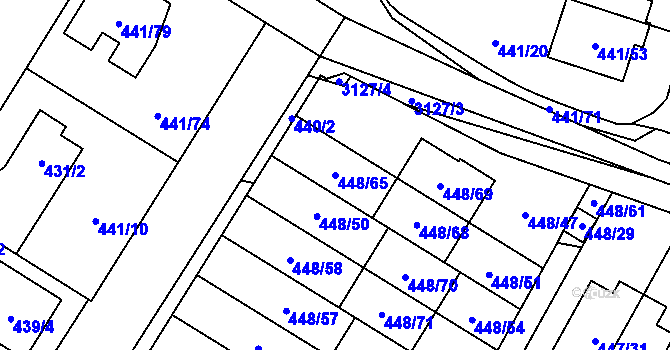 Parcela st. 448/65 v KÚ Bolevec, Katastrální mapa