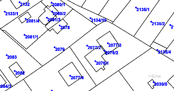 Parcela st. 2077/2 v KÚ Bolevec, Katastrální mapa