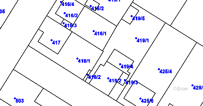 Parcela st. 419/6 v KÚ Bolevec, Katastrální mapa