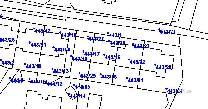 Parcela st. 443/19 v KÚ Bolevec, Katastrální mapa