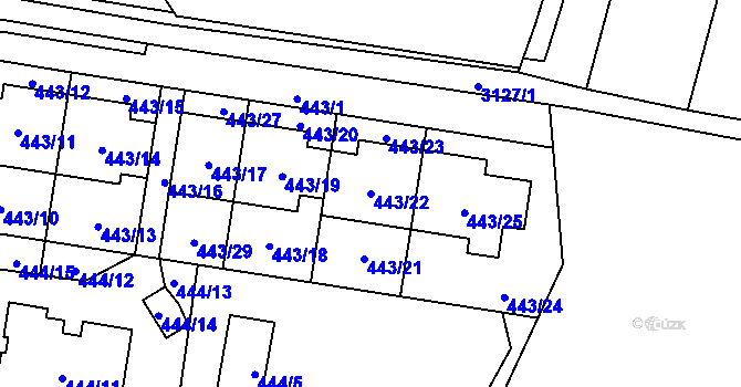 Parcela st. 443/22 v KÚ Bolevec, Katastrální mapa