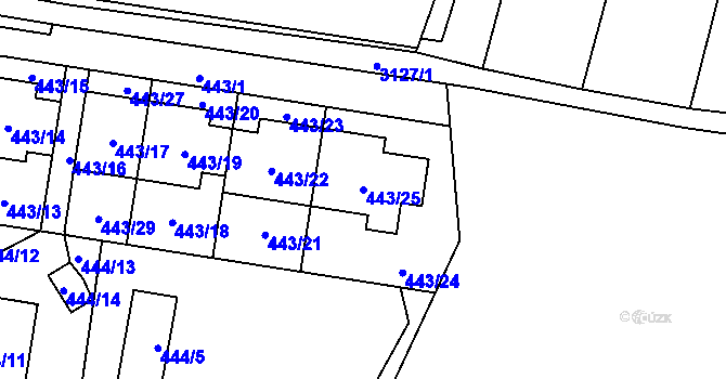 Parcela st. 443/25 v KÚ Bolevec, Katastrální mapa