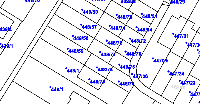 Parcela st. 448/77 v KÚ Bolevec, Katastrální mapa