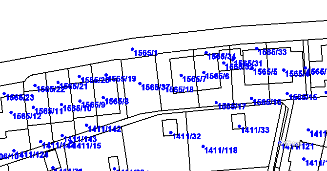 Parcela st. 1565/18 v KÚ Bolevec, Katastrální mapa