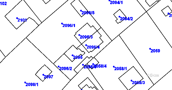 Parcela st. 2096/4 v KÚ Bolevec, Katastrální mapa