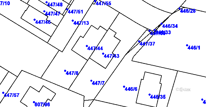 Parcela st. 447/43 v KÚ Bolevec, Katastrální mapa