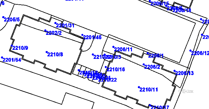Parcela st. 2210/3 v KÚ Bolevec, Katastrální mapa