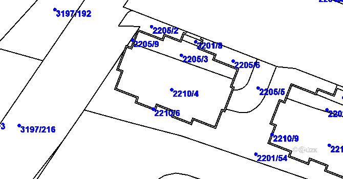 Parcela st. 2210/4 v KÚ Bolevec, Katastrální mapa