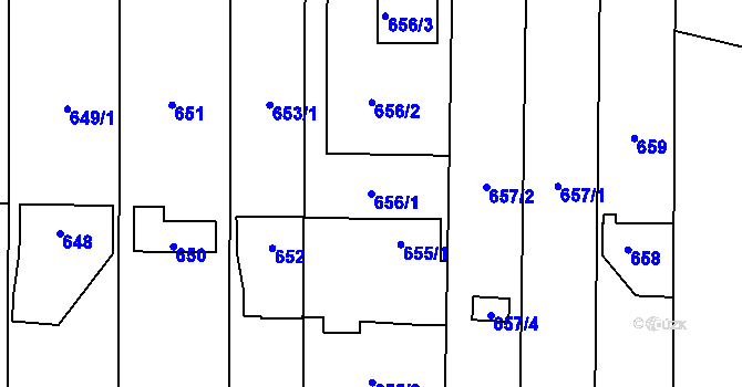 Parcela st. 656/1 v KÚ Bolevec, Katastrální mapa