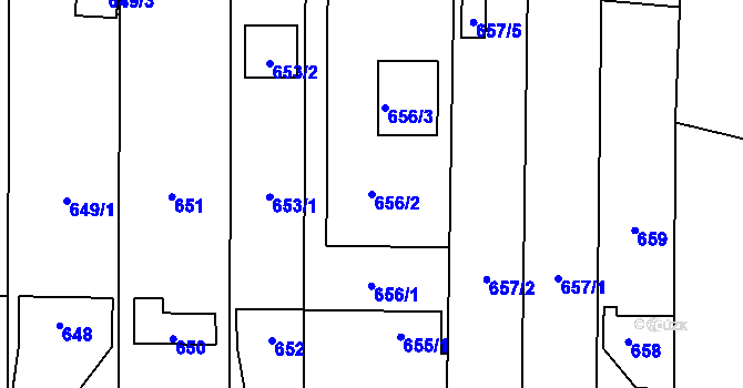 Parcela st. 656/2 v KÚ Bolevec, Katastrální mapa