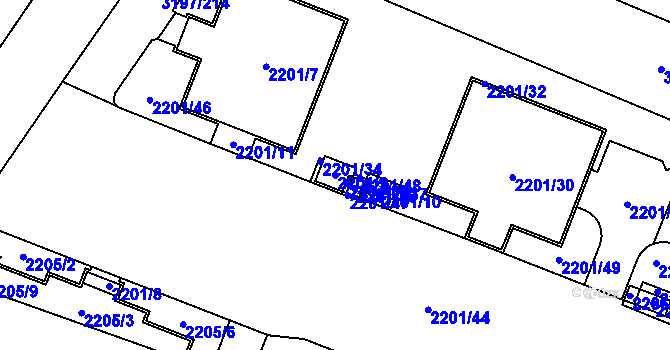 Parcela st. 2201/9 v KÚ Bolevec, Katastrální mapa