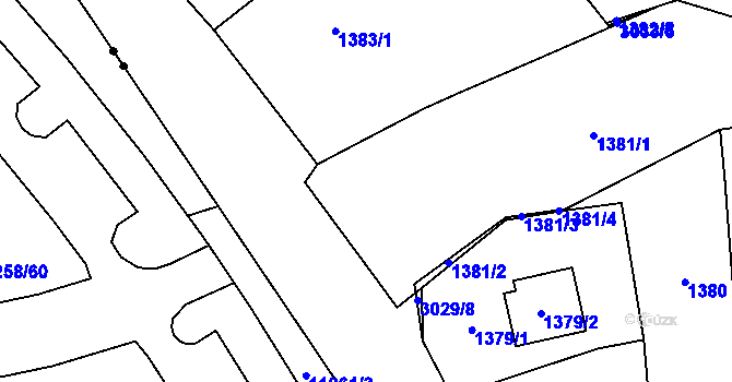 Parcela st. 1382/3 v KÚ Bolevec, Katastrální mapa
