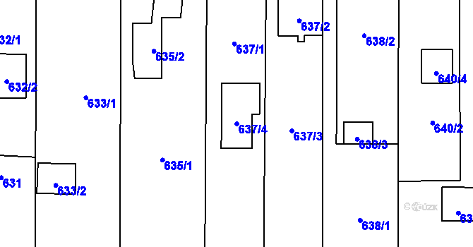 Parcela st. 637/4 v KÚ Bolevec, Katastrální mapa