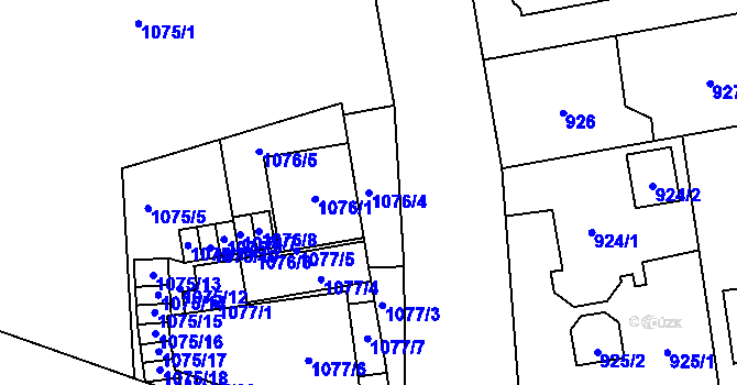 Parcela st. 1076/4 v KÚ Bolevec, Katastrální mapa