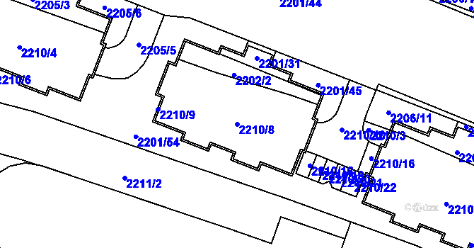 Parcela st. 2210/8 v KÚ Bolevec, Katastrální mapa