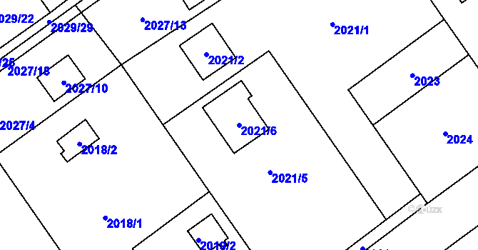Parcela st. 2021/6 v KÚ Bolevec, Katastrální mapa