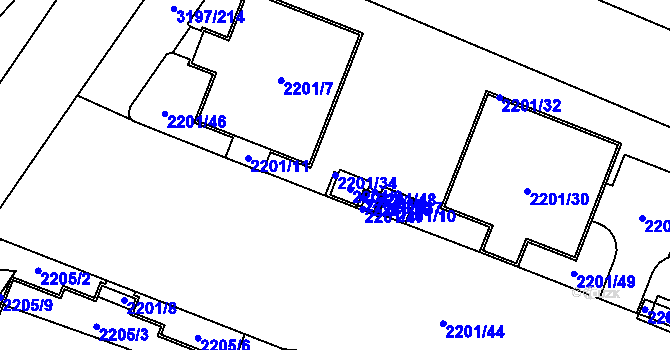 Parcela st. 2201/34 v KÚ Bolevec, Katastrální mapa