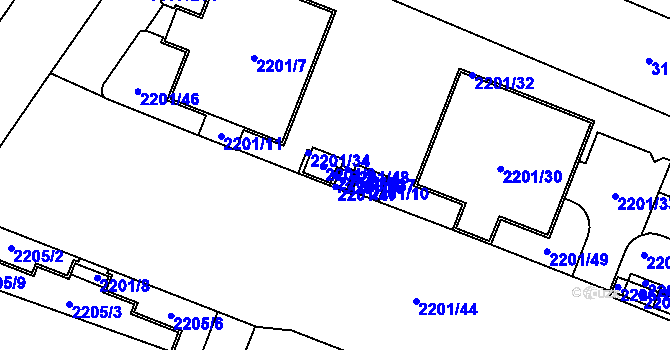 Parcela st. 2201/35 v KÚ Bolevec, Katastrální mapa