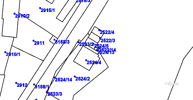 Parcela st. 2524/13 v KÚ Bolevec, Katastrální mapa