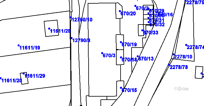 Parcela st. 670/3 v KÚ Bolevec, Katastrální mapa