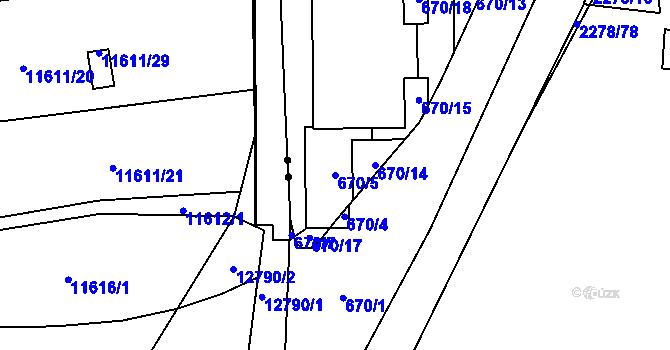 Parcela st. 670/5 v KÚ Bolevec, Katastrální mapa