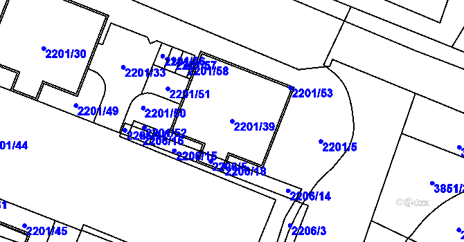 Parcela st. 2201/39 v KÚ Bolevec, Katastrální mapa