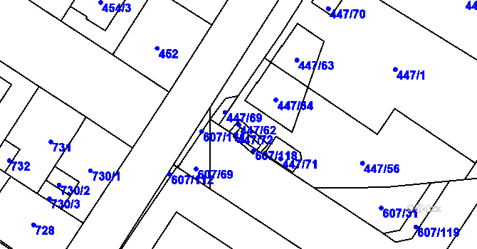 Parcela st. 447/62 v KÚ Bolevec, Katastrální mapa