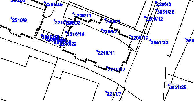Parcela st. 2210/11 v KÚ Bolevec, Katastrální mapa