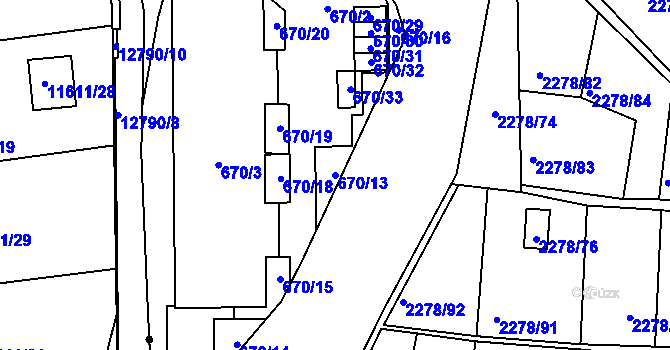 Parcela st. 670/13 v KÚ Bolevec, Katastrální mapa