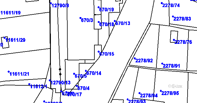 Parcela st. 670/15 v KÚ Bolevec, Katastrální mapa