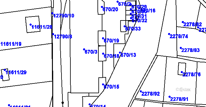 Parcela st. 670/18 v KÚ Bolevec, Katastrální mapa