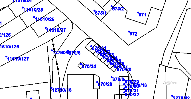 Parcela st. 670/22 v KÚ Bolevec, Katastrální mapa