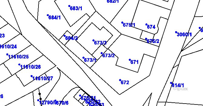 Parcela st. 673/2 v KÚ Bolevec, Katastrální mapa