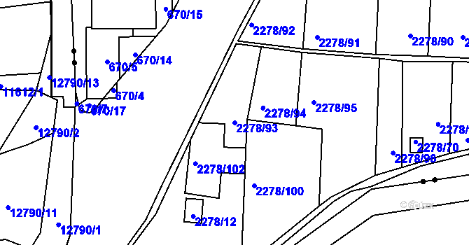 Parcela st. 2278/93 v KÚ Bolevec, Katastrální mapa