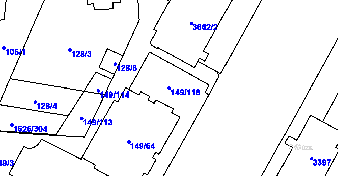 Parcela st. 149/118 v KÚ Bolevec, Katastrální mapa