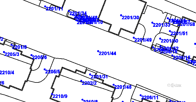 Parcela st. 2201/44 v KÚ Bolevec, Katastrální mapa