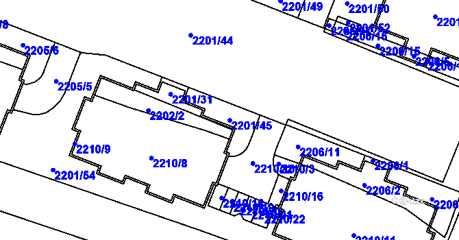 Parcela st. 2201/45 v KÚ Bolevec, Katastrální mapa